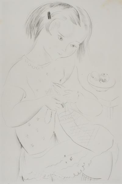 Mily POSSOZ : Fillette cousant - Gravure originale signée 2