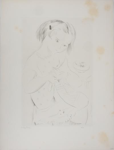 Mily POSSOZ : Fillette cousant - Gravure originale signée 2
