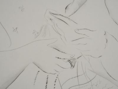 Mily POSSOZ : Fillette cousant - Gravure originale signée 2