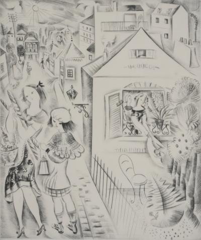 Mily POSSOZ : Jeunes filles aux provisions - Gravure originale signée 2