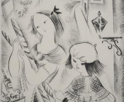 Mily POSSOZ : Jeunes filles aux provisions - Gravure originale signée 2
