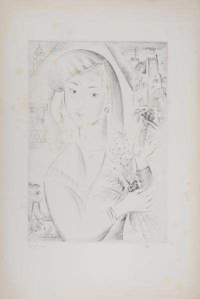 Mily POSSOZ : Jeune femme au bouquet - Gravure originale signée 2