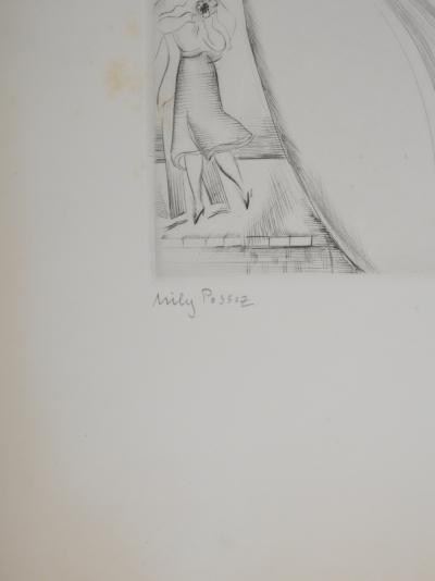 Mily POSSOZ : Jeune femme au bouquet - Gravure originale signée 2