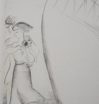 Mily POSSOZ : Jeune femme au bouquet - Gravure originale signée 2
