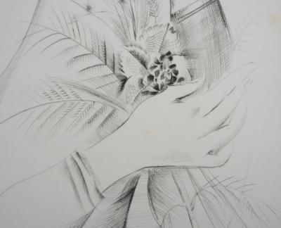 Mily POSSOZ : Jeune femme au bouquet - Gravure originale signée 2