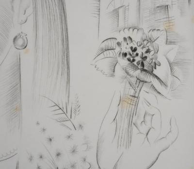 Mily POSSOZ : Jeune femme au bouquet - Gravure originale signée 2