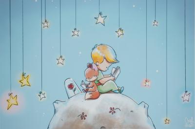 Antoine DE SAINT-EXUPERY et Jordi NEF : Le Petit Prince sur la planète fleurie, Lithographie signée 2