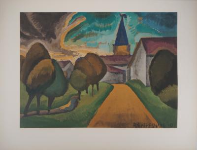 Roger de la FRESNAYE : L'entrée du village, Lithographie signée 2