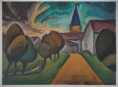 Roger de la FRESNAYE : L'entrée du village, Lithographie signée 2