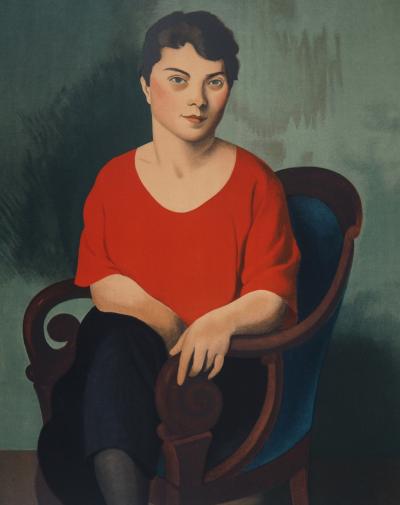 Roger de la FRESNAYE : Femme en rouge, Lithographie 2