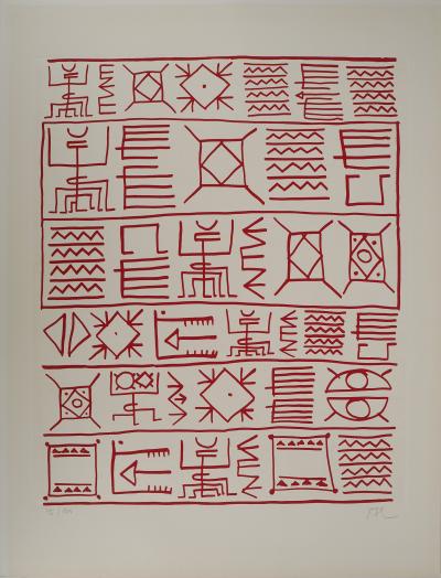 Yona FRIEDMAN : Pictogrammes de la Genèse (Rouge), Sérigraphie originale signée 2