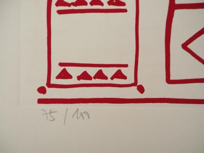 Yona FRIEDMAN : Pictogrammes de la Genèse (Rouge), Sérigraphie originale signée 2
