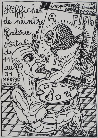 Robert COMBAS : Le peintre et l’A-Fish, Sérigraphie originale signée 2