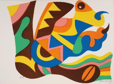 Mariano HERNANDEZ : Hommage à Miro, Lithographie originale signée 2
