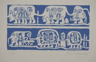 Yvon TAILLANDIER : Catitipède aux visages en bleu II, Sérigraphie originale signée 2
