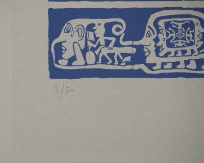Yvon TAILLANDIER : Catitipède aux visages en bleu II, Sérigraphie originale signée 2