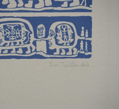 Yvon TAILLANDIER : Catitipède aux visages en bleu II, Sérigraphie originale signée 2