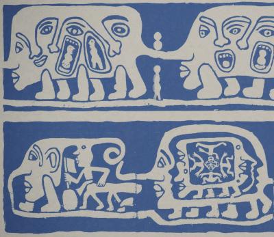 Yvon TAILLANDIER : Catitipède aux visages en bleu II, Sérigraphie originale signée 2