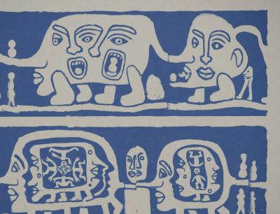 Yvon TAILLANDIER : Catitipède aux visages en bleu II, Sérigraphie originale signée 2
