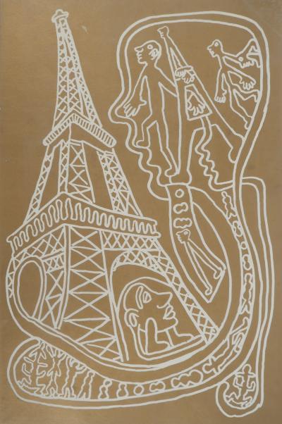 Yvon TAILLANDIER : Paris, La Tour Eiffel en doré, Sérigraphie originale 2