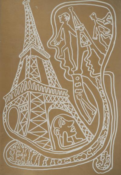 Yvon TAILLANDIER : Paris, La Tour Eiffel en doré, Sérigraphie originale 2