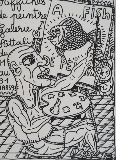 Robert COMBAS : Le peintre et l’A-Fish, Sérigraphie originale signée 2