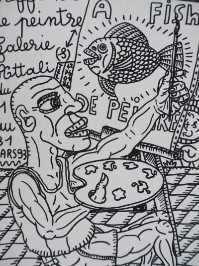 Robert COMBAS : Le peintre et l’A-Fish, Sérigraphie originale signée 2