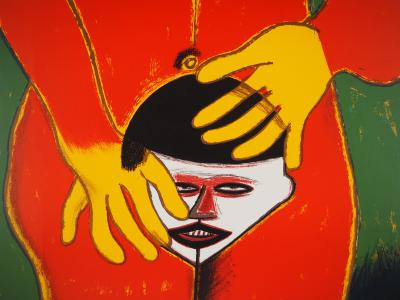Guillaume CORNEILLE : Sensualité, Femme, Chat et Soleil souriant, Lithographie originale signée 2