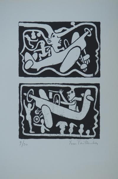 Yvon TAILLANDIER : Un monde en altitude en noir, Sérigraphie originale signée 2