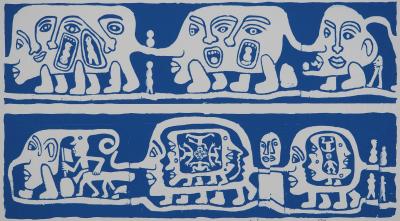 Yvon TAILLANDIER : Catitipède aux visages en bleu, Sérigraphie originale signée 2