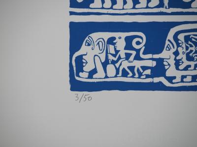 Yvon TAILLANDIER : Catitipède aux visages en bleu, Sérigraphie originale signée 2