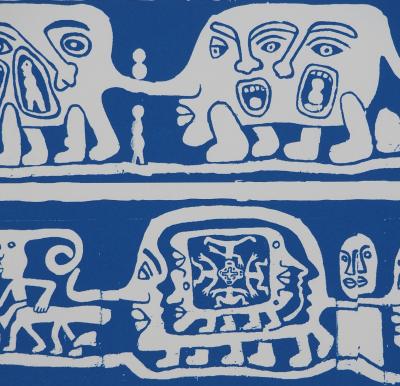 Yvon TAILLANDIER : Catitipède aux visages en bleu, Sérigraphie originale signée 2