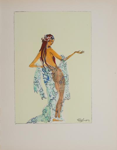 Jean-Gabriel DOMERGUE : Tahiti, Nu au paréo, Lithographie originale signée 2