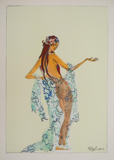 Jean-Gabriel DOMERGUE : Tahiti, Nu au paréo, Lithographie originale signée 2
