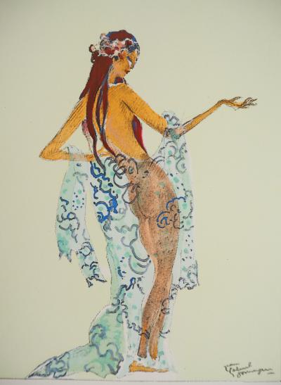 Jean-Gabriel DOMERGUE : Tahiti, Nu au paréo, Lithographie originale signée 2