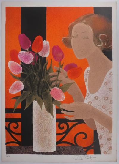 Yves GANNE : Le bouquet de tulipes, Lithographie originale signée 2