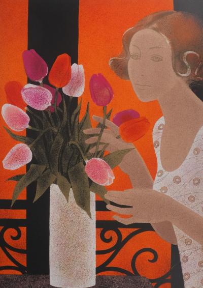 Yves GANNE : Le bouquet de tulipes, Lithographie originale signée 2