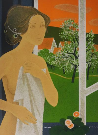 Yves GANNE : Femme nue à la campagne, Lithographie originale signée 2