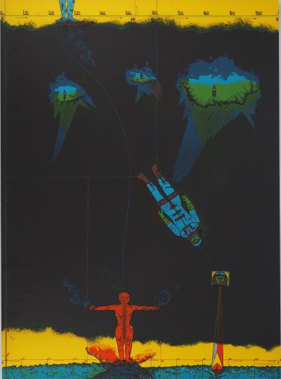 Jean-Pierre VIELFAURE : L'astronaute et le martien, Lithographie originale signée 2