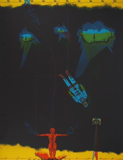 Jean-Pierre VIELFAURE : L'astronaute et le martien, Lithographie originale signée 2