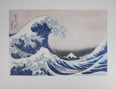Katsuhika HOKUSAI : La grande vague de Kanagawa, Lithographie signée 2