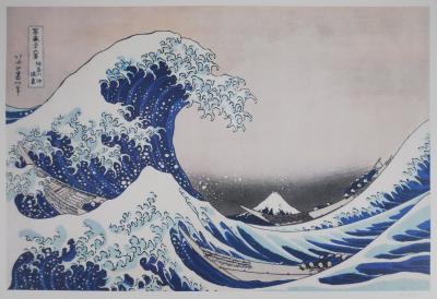 Katsuhika HOKUSAI : La grande vague de Kanagawa, Lithographie signée 2