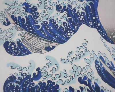 Katsuhika HOKUSAI : La grande vague de Kanagawa, Lithographie signée 2