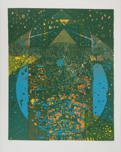 Jean-Pierre VIELFAURE : Le Mystère de la Grande Pyramide, Lithographie originale signée 2