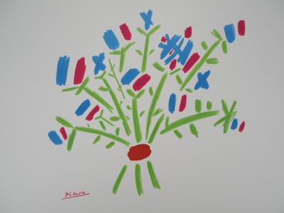Pablo PICASSO : Le bouquet Bleu, Blanc, Rouge, Lithographie signée 2