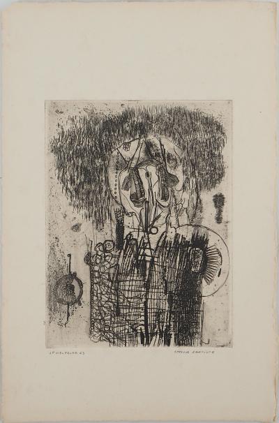 Jean-Pierre VIELFAURE : Personnage abstrait, Gravure originale signée 2
