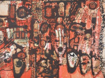 Jean-Pierre VIELFAURE : Petit paysage rouge, Lithographie originale signée 2
