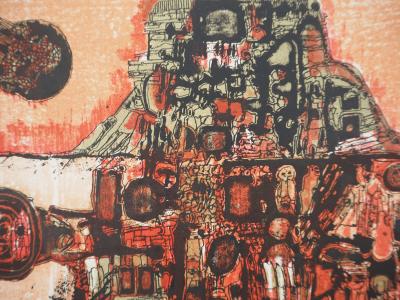 Jean-Pierre VIELFAURE : Petit paysage rouge, Lithographie originale signée 2