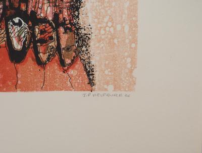 Jean-Pierre VIELFAURE : Petit paysage rouge, Lithographie originale signée 2