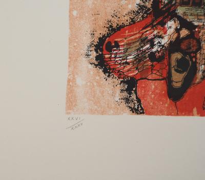 Jean-Pierre VIELFAURE : Petit paysage rouge, Lithographie originale signée 2